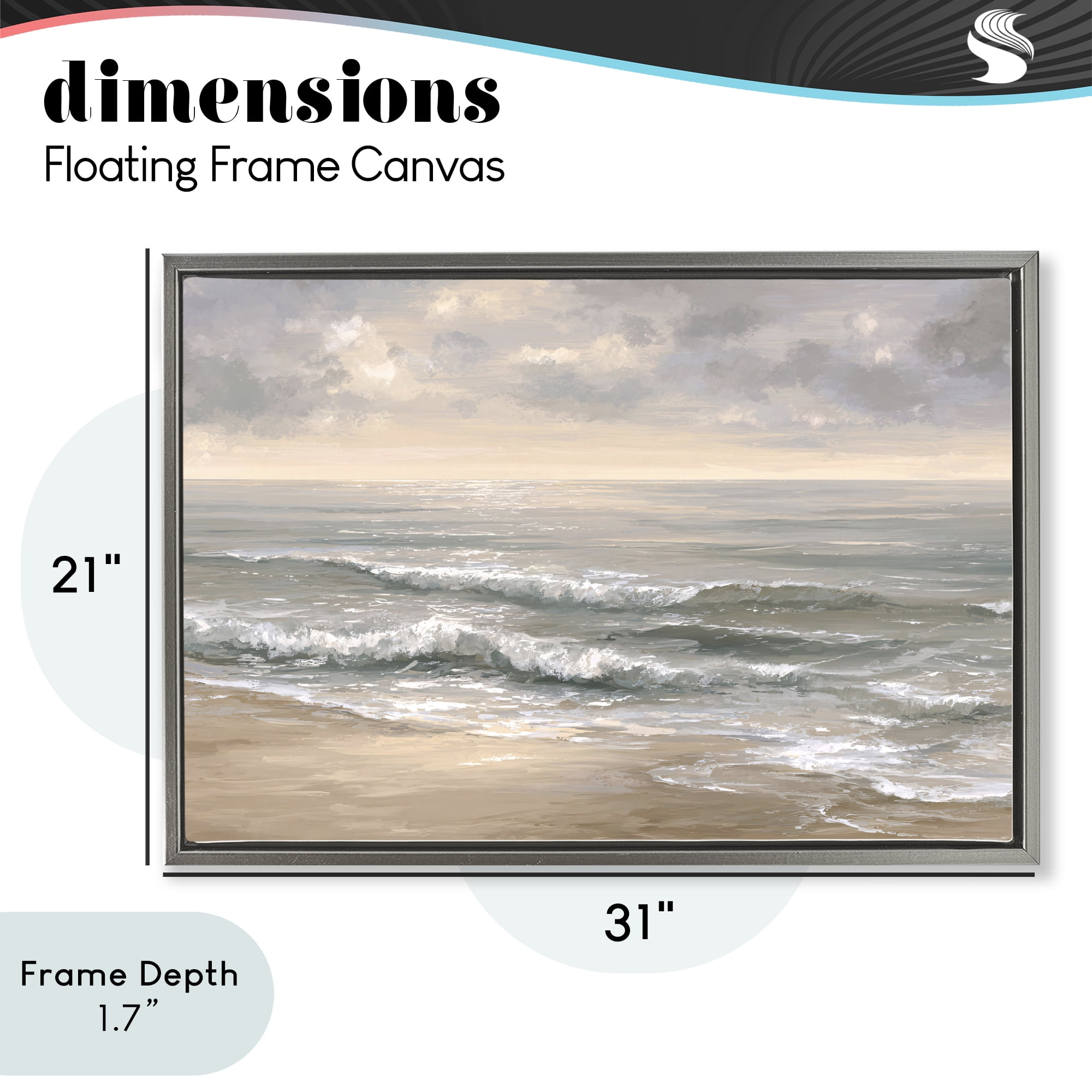 Stupell Industries Soft Rolling Beach Waves Gray Framed Floater Canvas Wall Art, design by Jacky Ngan