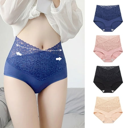 rygai Women Panties Lace Belly Covered Underwear Hip Lift Flower Pattern Briefs for Daily Wear  Black M