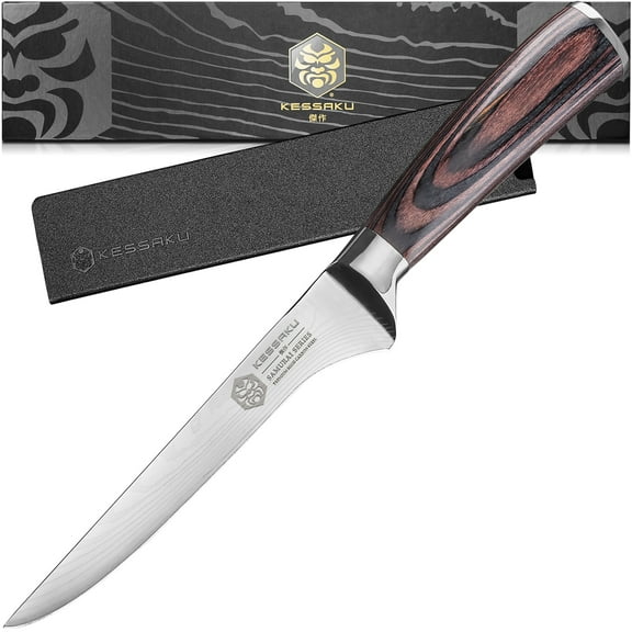 Kessaku Boning Knife - 6 inch - Samurai Series - Razor Sharp Kitchen Knife - Forged 7Cr17MoV High Carbon Stainless Steel - Wood Handle with Blade Guard