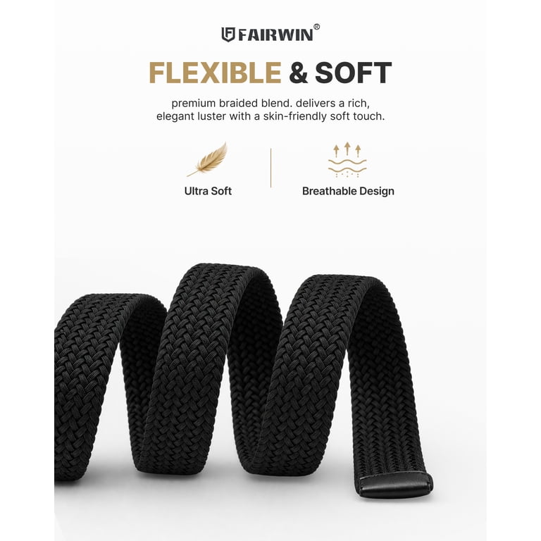 Fairwin Men's Elastic Braided Golf Belt, Black photo 3