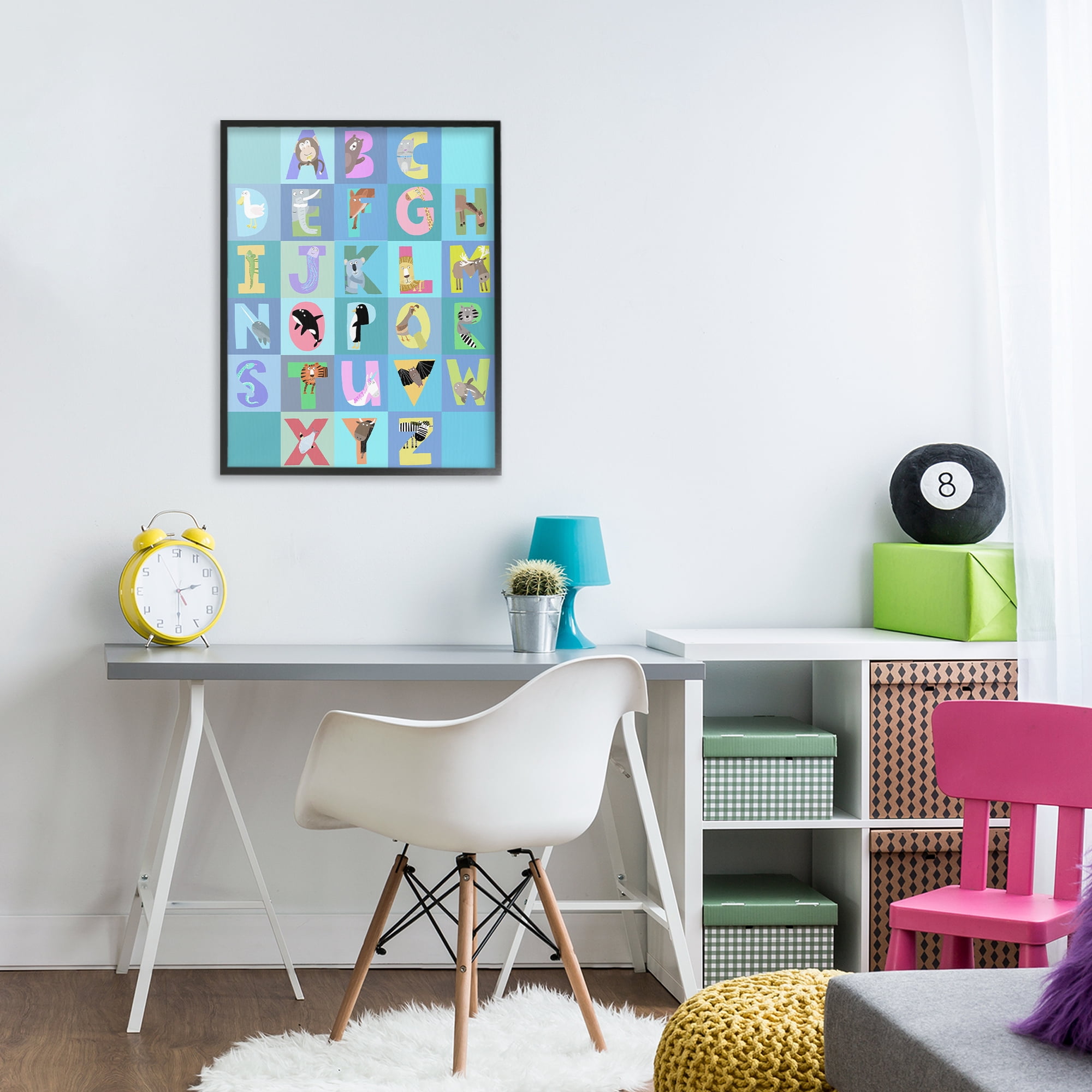Stupell Industries Animal Alphabet in Blue Black Framed Giclee Art, design by Carla Daly