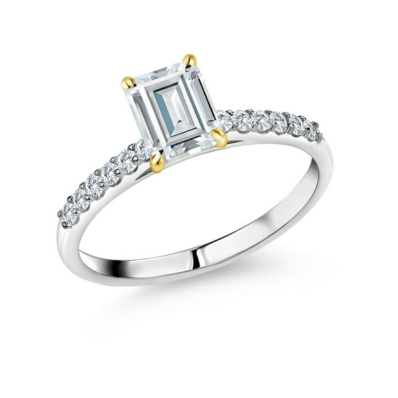 Gem Stone King 925 Silver and 10K Yellow Gold Ring White Moissanite and White Lab Grown Diamond Engagement Ring for Women (1.93 Cttw, Size 6)