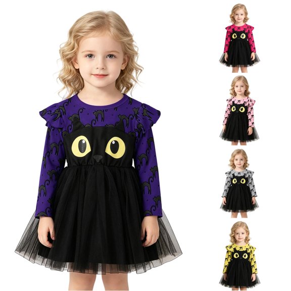 Toddler Girl Dress Long Sleeve Cartoon Mesh Layer Fashion Beautiful Pretty Mesh Tulle for Halloween Dress Set