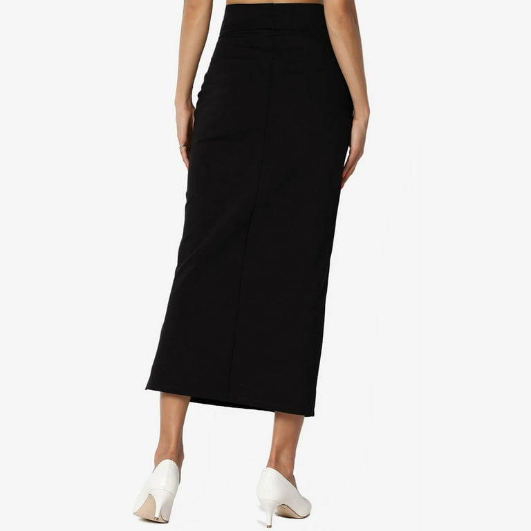 Women's S~3X Side Slit Ponte Knit High Waist Mid Calf Long Pencil