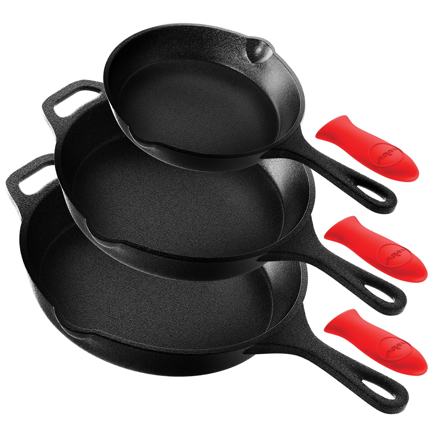 Set 3 Pans Cast Iron Non Stick For Stove Fire and Induction Pan Black 