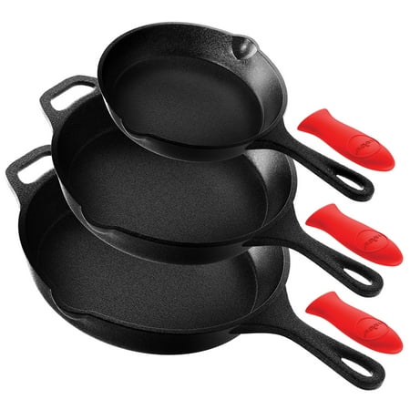 NutriChef Non Stick Pre Seasoned Cast Iron Skillet Frying Pan, 3 Piece (Best Way To Weld Cast Iron)