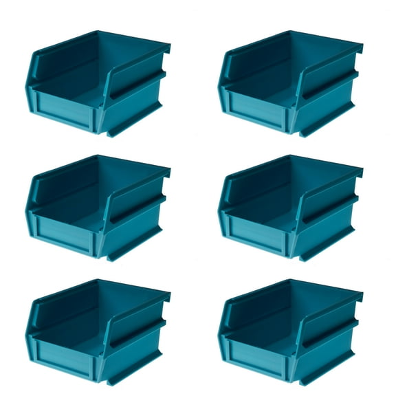 Triton Products® 5-3/8 In. L x 4-1/8 In. W x 3 In. H Teal Stacking, Hanging, Interlocking Polypropylene Bins, 6 CT