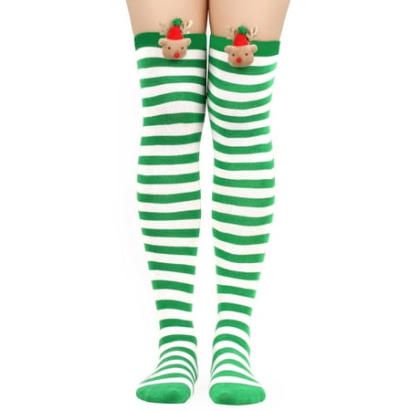 

2 pair Women Christmas Striped Over Knee Socks Thigh High Stockings Color Random