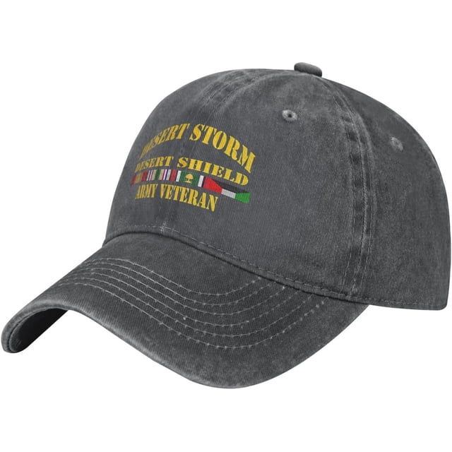 Desert Storm Desert Shield Army Veteran Baseball Washed Cap Adjustable Unisex Print Hat Black