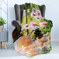thumbnail image 4 of Spa Soft Flannel Fleece Throw Blanket, Massage Theme Candles Orchids and Stones in Garden Japanese Oriental, Cozy Plush for Indoor and Outdoor Use, 50" x 70", Pale Green Fuchsia, by Ambesonne, 4 of 5