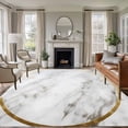 thumbnail image 3 of 8x10 Washable Area Rug, White Marble Non-Slip Extra Large Rectangle Rug for Living Room Bedroom, Abstract Gold Circle Marble Texture Contemporary Indoor Floor Mat for Home Decor, 3 of 9