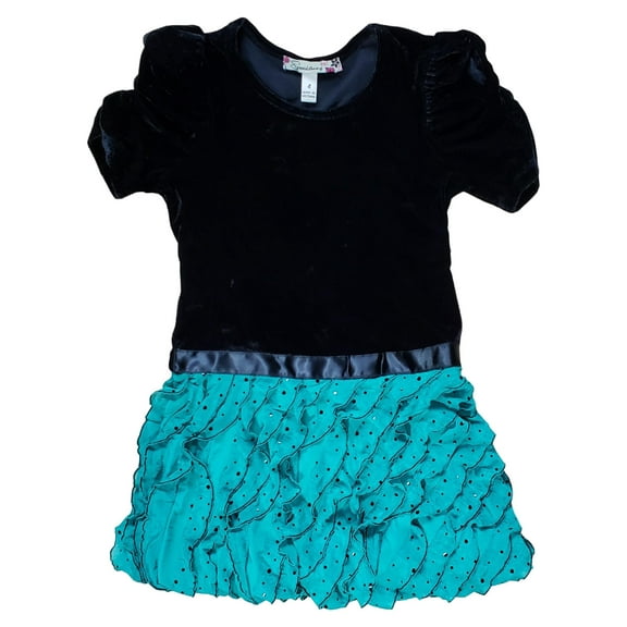 Girls Black & Green Layered Bubble Hem Ruffle Christmas Holiday Party Dress 5