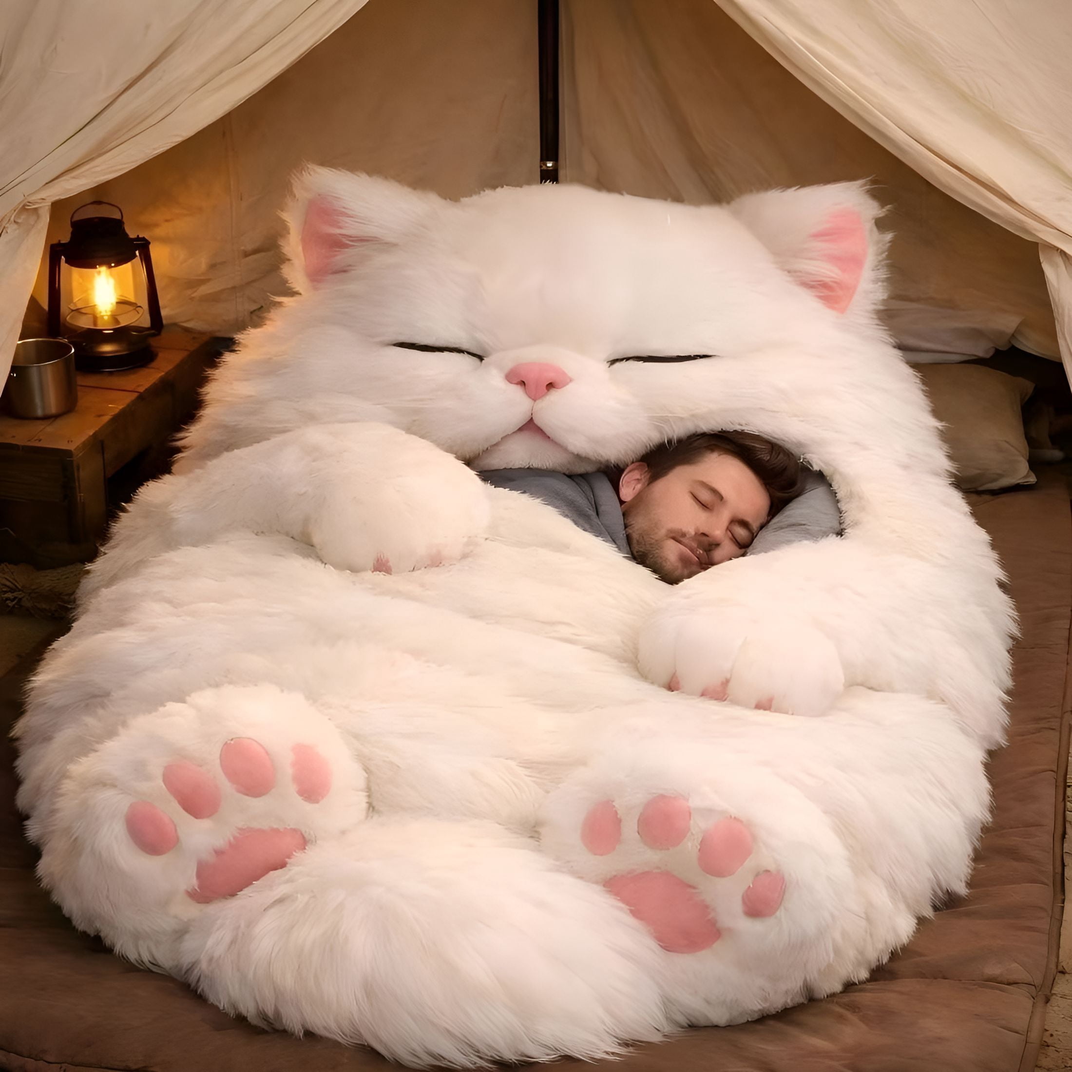 AUQ Adorable Cat Envelope Sleeping Bag for Adults, Cute Cat Themed Cozy Sleeping Bag for Home Camping Sleepovers, Soft Warm Lightweight Lounging And Travel Use Cold Weather Sleeping Bag