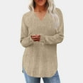 thumbnail image 2 of Horkkom Pullover Sweaters for Women Long Sleeve V Neck Casual Tops Fall Solid Color Sweaters L, Gifts for Women, 2 of 9
