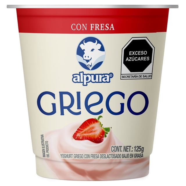 Yoghurt griego Alpura sabor fresa deslactosado bajo en grasa 125 g
