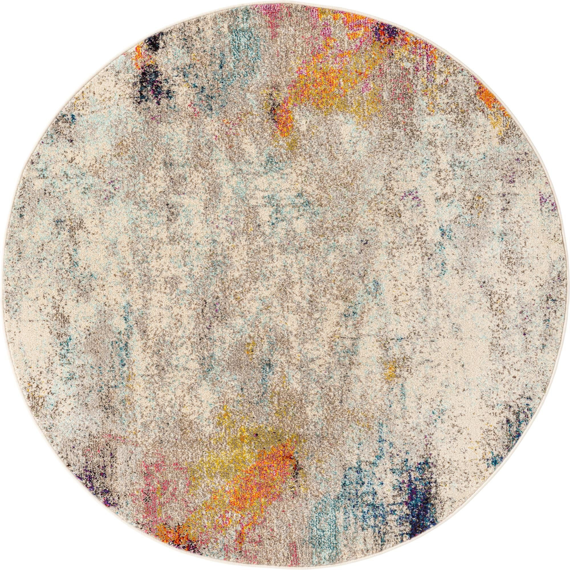 5' Beige and Pink Abstract Round Area Throw Rug