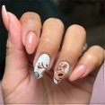thumbnail image 1 of 24 Pcs Christmas False Nails - Pink and White Almond French Press on Nails Pattern with Cute Little Elk - Almond Medium Stick on Nails with Glue Stick, 1 of 5