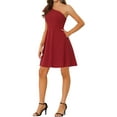 thumbnail image 4 of INSPIRE CHIC Women's Dress Bow One Shoulder Strapless A-Line Flared Party Dress with Pockets L Red, 4 of 6