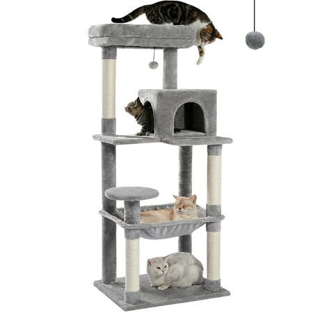 Pawz Road Cat Tree for Large Cats 56"Tall Cat Tower Condo with Scratching Post for Indoor Cats,Gray