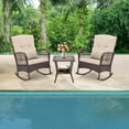 thumbnail image 3 of Costway 3 PCS Patio Rocker Set Outdoor Wicker Rocking Chairs with Double-Layer Coffee Table Beige, 3 of 10