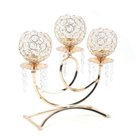 3 Arms Crystal Candle Holder Gold Table Centerpieces for Dining Room Table