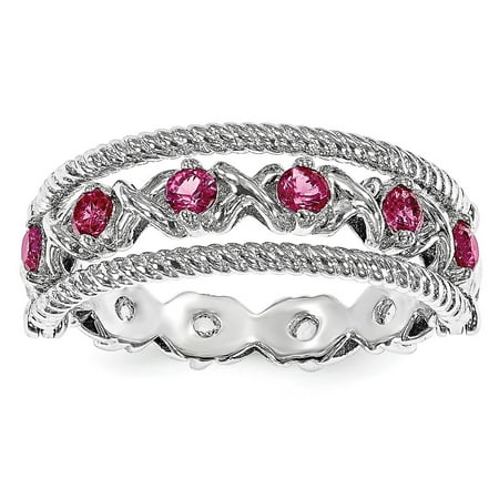 Sapphire Stick - Solid 925 Sterling Silver Stack Exp Simulated Ruby & Created White Simulated Sapphire Flip Ring - Size 6