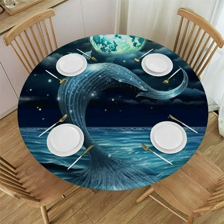 

Palnkart Blue Whale Round Table Cover Stain Resistant Washable Indoor Outdoor Tablecloth Kitchen Dining Wedding Parties 100% Polyester Fiber 42-46