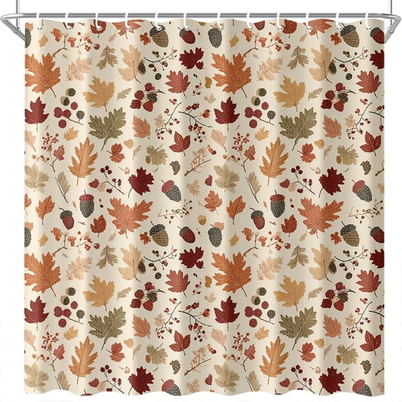 Elyvra Fall Autumn Leaves Shower Curtain Rustic Maple Leaf Acorn Fabric Bathroom Decor, Seasonal Thanksgiving Harvest Thanksgiving Bathtub Curtains with Hooks 72x72