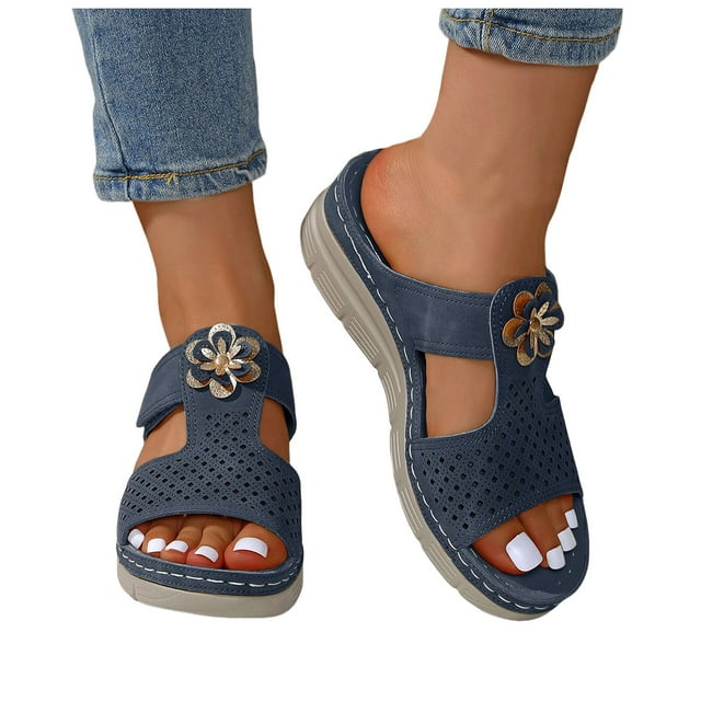Womens Orthopedic Wedge Slides Sandals for Plantar Fasciitis Comfortable Arch Support Dressy Slip on