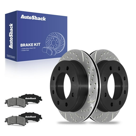 AutoShack 12.99" (330 mm) Rear Vented Drilled & Slotted Brake Rotors E-Coated   Ceramic Brake Pads | Replacement for 2007 GMC Sierra 1500 Classic | 6-PC Brake Kit | ShadowGuard