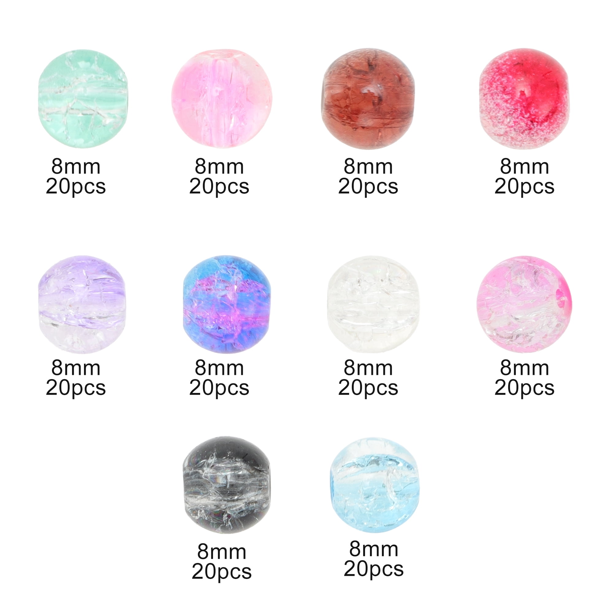 Unique Bargains 200 Pcs 8mm Round Glass Beads for Jewelry Making Assorted Colors