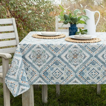 

WISH TREE Spillproof Floral Spring/Summer Fabric Indoor Outdoor Tablecloth Outdoor Table Cloth for Rectangle Tables Picnic/Patio Table Covers