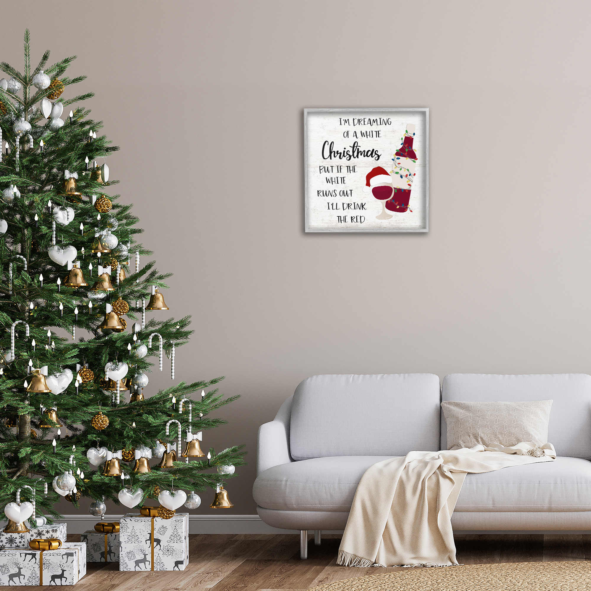 Stupell Industries Drink The Red Christmas Holiday Painting Gray Framed Art Prints Wall Art, 24 x 24