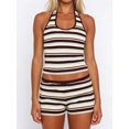 thumbnail image 4 of LMLYSoH Women's Summer Knit Outfit Stripe Sleeveless Halter Crop Tops and Matching Shorts 2 Pcs Set, 4 of 8