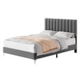 thumbnail image 2 of Bingirl Queen Size Velvet Upholstered Bed Frame with Headboard - 11 Inch Platform, No Box Spring Needed, Modern Design, Easy Assembly in Grey, 2 of 8