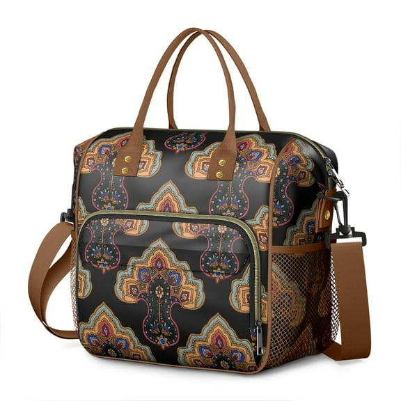 Vibrant Colorful Paisley Picnic Tote - Large Leakproof Insulated Bag with Multi-Pocket Storage, Great for Beach & Camping