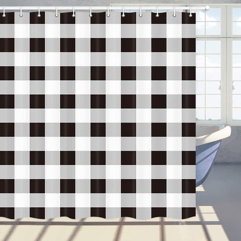 Farmhouse Shower Curtain Black and White Buffalo Checkers Plaids