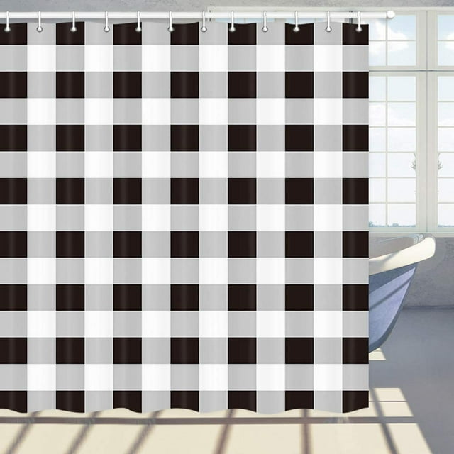 Farmhouse Shower Curtain Black and White Buffalo Checkers Plaids