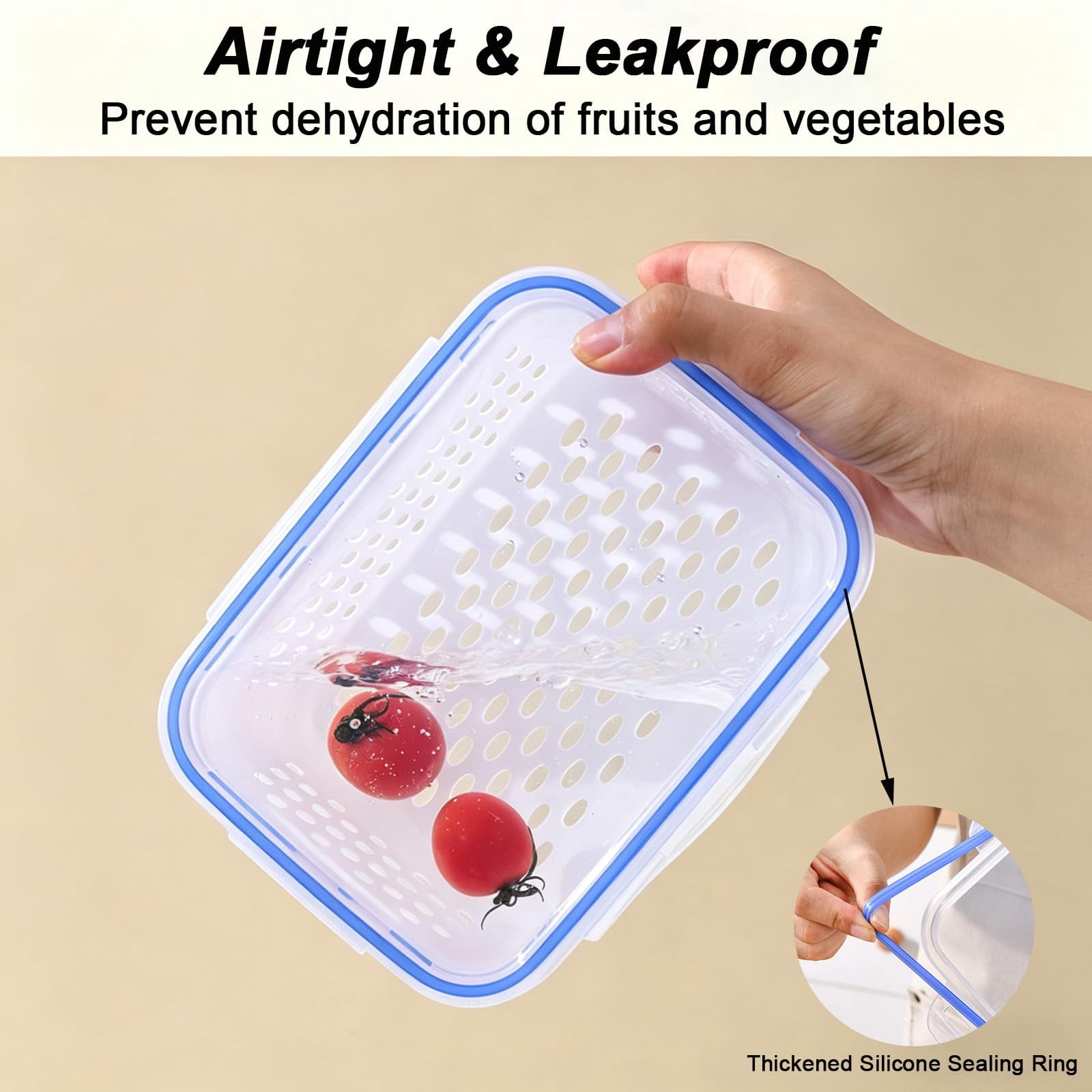 3 PCS Fruit Storage Containers for Fridge – 4-in-1 Airtight Food Containers with Removable Colander, Dishwasher & Microwave Safe, Keep Produce Fresh Longer