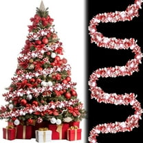 Vorkoi 16.4 ft Christmas Tinsel Garland Lighted Metallic Twist Garland with 50 LED Lights Hanging Prelit Xmas Battery Operated Foil Tinsel for Christmas Tree Party Mantel