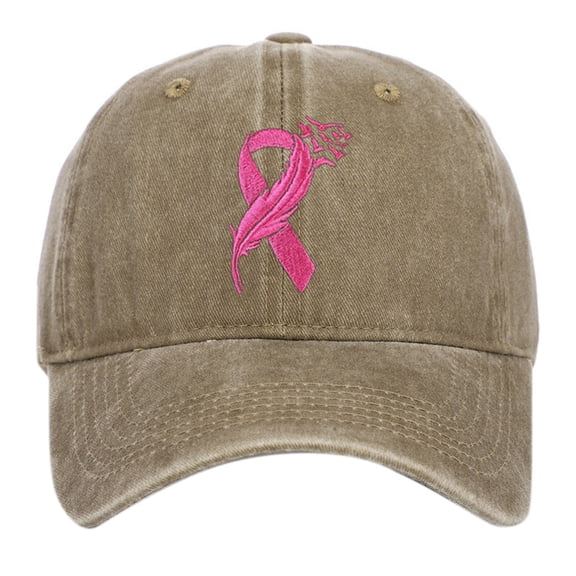 AJGRHE Unisex Cancer Publicity Ribbon Embroidered Baseball Caps Outdoor Sports Hop Denim Washed Hats Adjustable Daily Leisure Khaki One Size