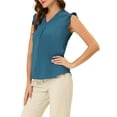 thumbnail image 5 of INSPIRE CHIC Women's Ruffled Sleeveless Pullover V- Neck Work Blouses Tops M Peacock Blue, 5 of 7