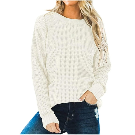 ShomPort Women's Casual Fall Ribbed Knit Sweater Long Sleeve Loose Pullover Jumper Tops