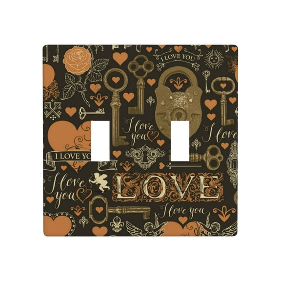 2 Gang Double Toggle Wall Plate Light Switch Cover Wallplate - Love hearts old keys vintage