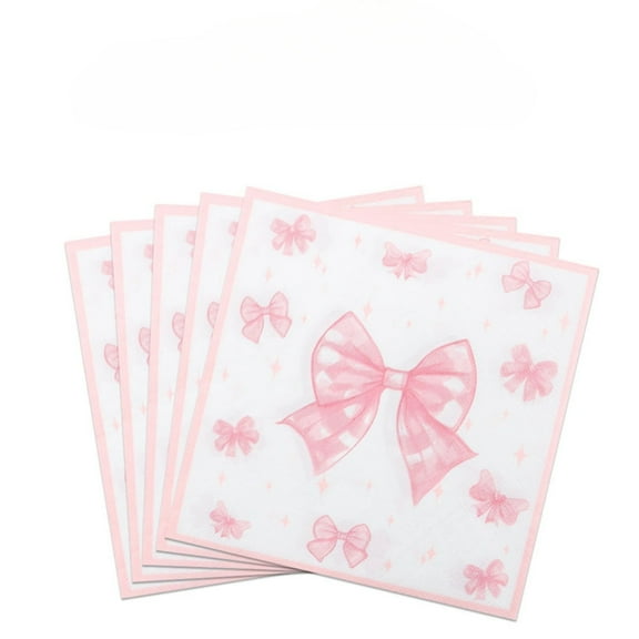 Pink Bow Paper Napkins Disposable Restaurant Party Use 60 Sheets