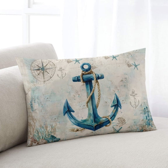 Nautical Anchor Pillow Covers 20x26 Inch Standard Size, Vintage Coastal Summer Beach Coral Decorative Pillowcase with Zipper, Microfiber Breathable Pillowcases for Sofa Bed Living Room