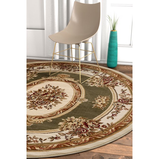 Well Woven Pastoral Medallion Green French 5 Round (5'3" Round) Area