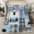 thumbnail image 2 of Manfei Wild Deer Bear Full Size Sheets,Weatern Farm Cabin Bed Sheets,Patchwork Geometric Checkered Sheet Sets For Kids,Ultra Soft Home Decor,4pcs, 2 of 7