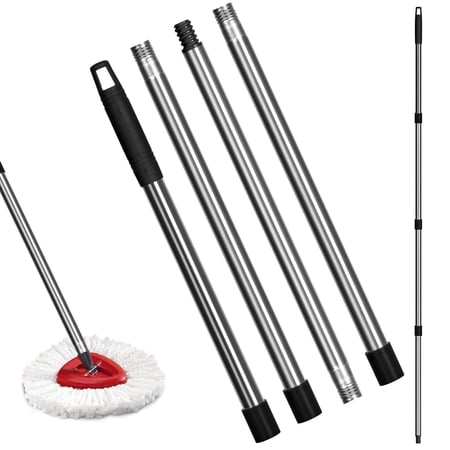 Spin Mop Replacement Handle 4-Section 2.5-to-5 Foot Mop Replacement Stick Compatible with EasyWring Mop Refills/Base (Mop Head/Base are not Included) (Black, 4-Section, Mop Handle)