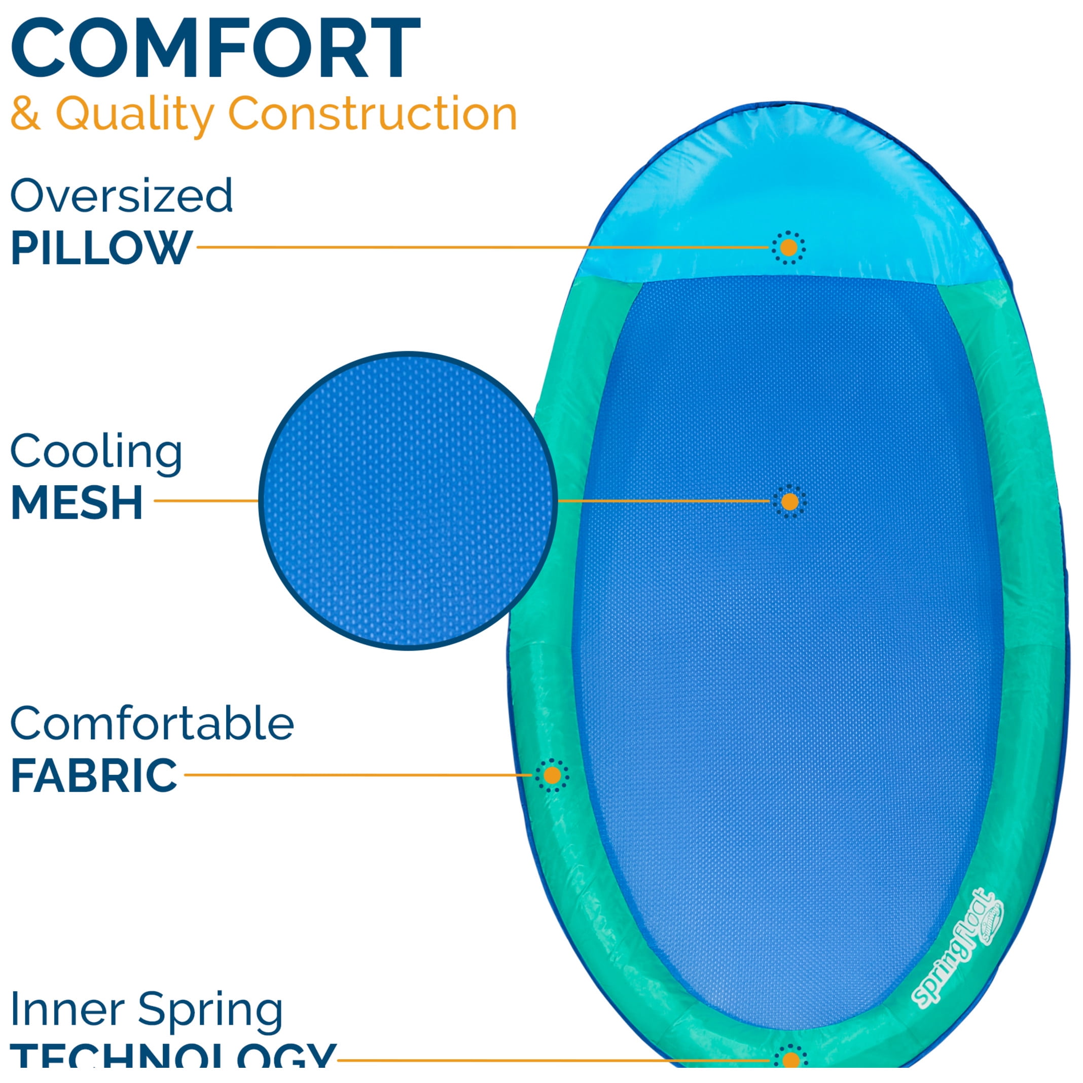 SwimWays Spring Float Inflatable Pool Lounger with Hyper-Flate Valve, Aqua